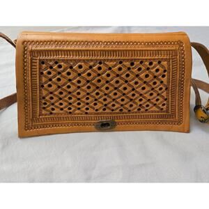 Hand crafted, rustic, leather hand bag made in Morocco